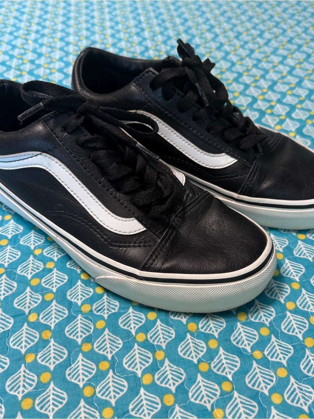 Vans Black Leather Old Skool with White Stripe